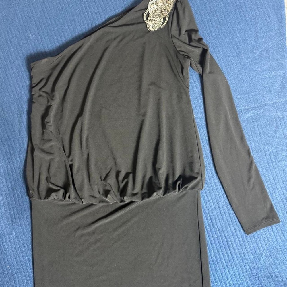 Black asymmetrical mini dress size small with embellishment